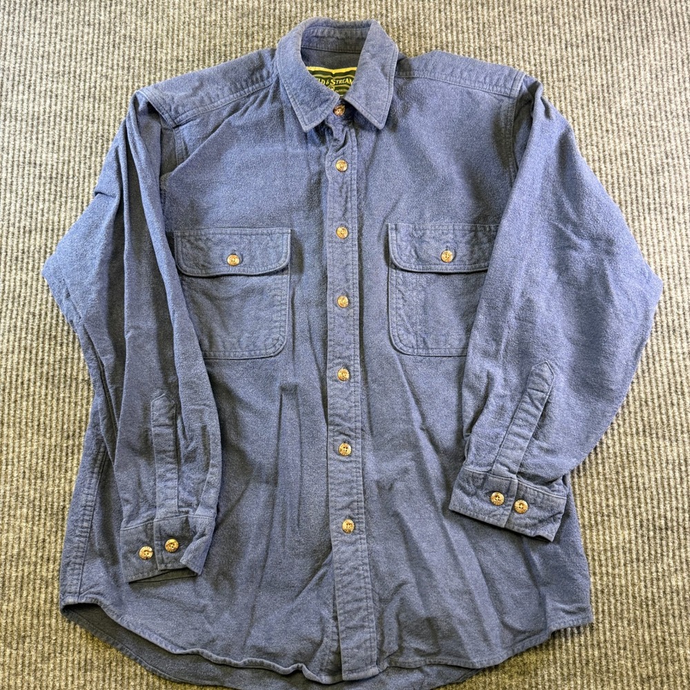 Field & Stream Button Down Shirt Medium Blue Cotton Chamois Long Sleeve Outdoor